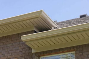 Underside of rain gutters with soffit and fascia
